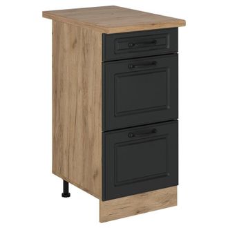 Vicco Mueble Bajo De Cocina R-line, Antracita Casa De Campo, 40 Cm Con Cajones, Et Roble Vicco