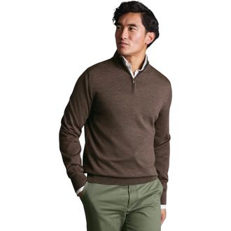 CHARLES TYRWHITT Merino Zip Neck Long Sleeve Sweater in Mustard at Nordstrom, Size Xxx-Large