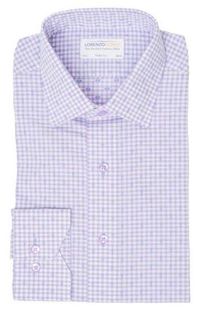Lorenzo Uomo Trim Fit Dotted Gingham Cotton Dress Shirt in Purple at Nordstrom Rack, Size 14.5 - 32/33