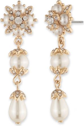 Marchesa Imitation Pearl Linear Drop Earrings in Gold/white at Nordstrom