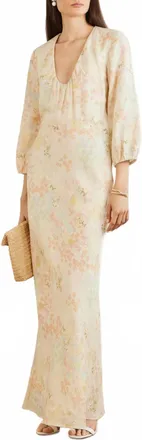 Bernadette Beau Floral-Print Linen Maxi Dress In Cream