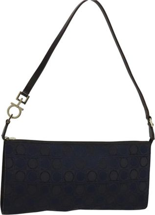 Ferragamo Gancini Canvas Navy Canvas Handbag (Pre-Owned)
