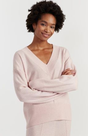 Chinti and Parker V Neck Wool Cashmere Slouchy Lightweight Sweater in Pink Melange at Nordstrom, Size X-Small