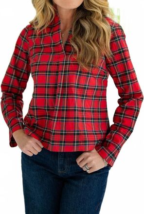 Sail to Sable Scalloped Hem Top In Red Tartan Plaid
