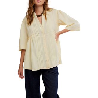 Free People Willow Pintuck Cotton Button-Up Shirt in Perfect Flan at Nordstrom, Size Medium