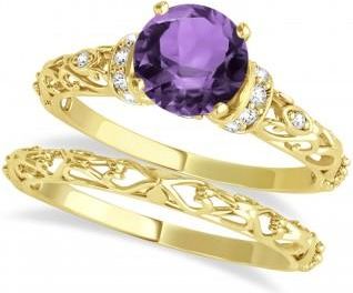 Allurez Amethyst & Diamond Antique Bridal Set 18k Yellow Gold (1.62ct)