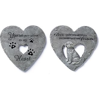 Glitzhome Set of 2 Cement Heart Shaped Paw Prints and Dog Memory Stepping Stones in Grey at Nordstrom, Size Medium