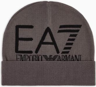 Emporio Armani Mens Oversize Logo Beanie - Grey