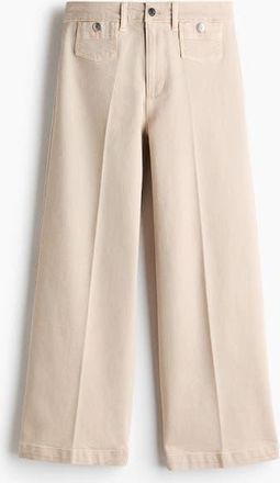 H&M Wide High Waist Ankle Jeans in Light Beige at Nordstrom, Size 12