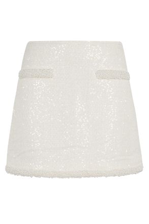 Self Portrait Cream Boucle Pearl Trim Mini Skirt