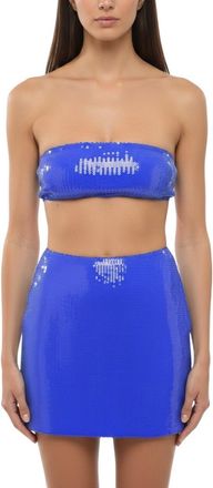 DAVID KOMA Blue Embellished Strapless Top
