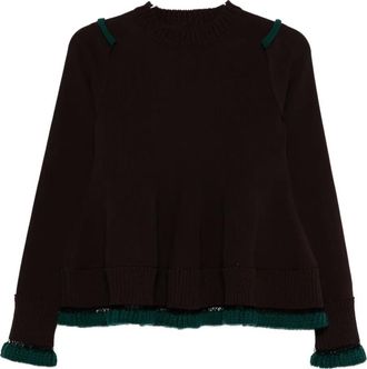 sacai ruffled trim wool jumper - Brown
