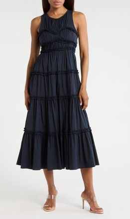 Cinq &agrave; Sept Sirrina Ruffle Tiered Dress in Navy at Nordstrom Rack, Size 14