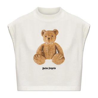 Palm Angels T-Shirts, female, White, Size: XS Short Top with Printed Logo