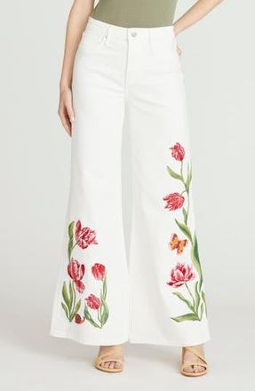 Free People Penelope Embroidered Wide Leg Jeans in White at Nordstrom Rack, Size 25