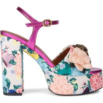 Kurt Geiger Kensington Ankle Strap Platform Sandal in White Floral Multi at Nordstrom, Size 6.5Us