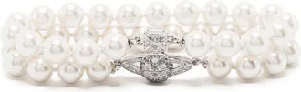 Vivienne Westwood Double-Strand Pearl Bracelet with Silver Emblem Clasp