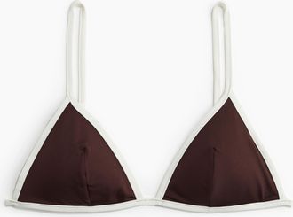 H&M Wattiertes Triangel-Bikinitop - Dunkelbraun/Weiss