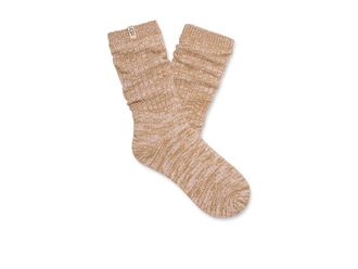 UGG Rib Knit Slouchy Crew Sock Womens Crew Cut Socks Shoes Sand, Polyester