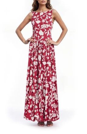 Badgley Mischka Floral Drop Waist Maxi Dress in Red Multi at Nordstrom Rack, Size 4