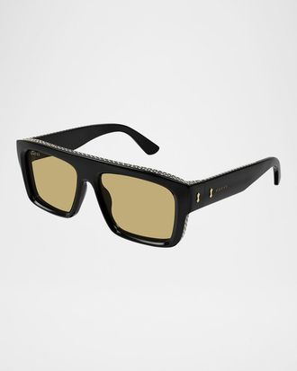 Gucci Men & apos;s GG1461Sm Acetate Rectangle Sunglasses with Crystals