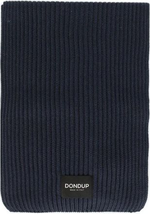 Dondup Gebreide Sjaal met Logo Patch - Heren - Wintersjaals - Blauw - ONE Size - Wol - Accessoires