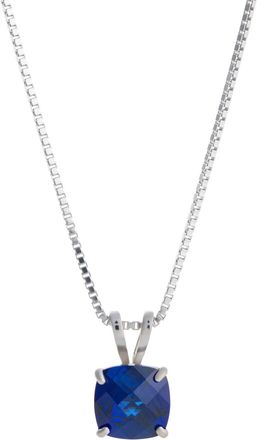 MAX + STONE 14k White Gold 8mm Cushion Cut Gemstone Pendant Necklaces with 18 inch Box Chain
