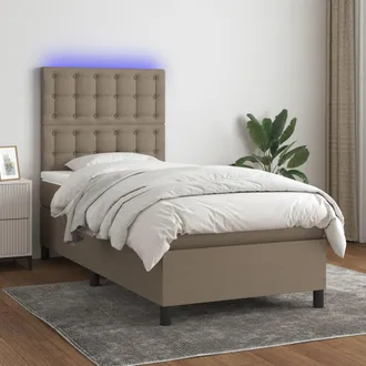 vidaXL Vidaxl - Cama Box Spring Colch&oacute;n Y Luces Led Tela Gris Taupe 100x200 Cm