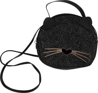 SOLUSTRE PU Leather Small Round Leopard Print Cat Ears Shoulder Bag for, Creative Black Cute Crossbody Tote Handbag Coin Purse for Casual Use