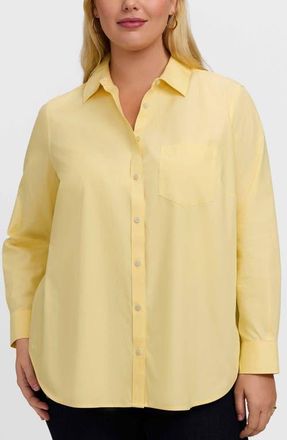 Foxcroft Boyfriend Non-Iron Cotton Blouse in Lemon at Nordstrom, Size 16W