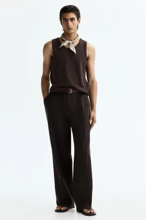 H&M Loose-fit linen-blend pants in Dark Brown at Nordstrom, Size Xx-Large
