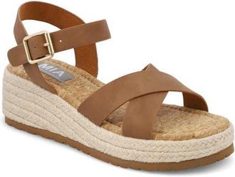Mia Nikky Ankle Strap Platform Wedge Sandal in Cognac at Nordstrom, Size 7.5