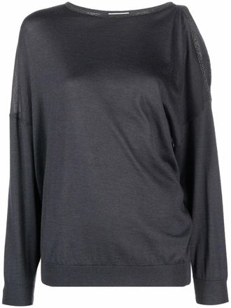 Brunello Cucinelli Trui met open schouders - Grijs