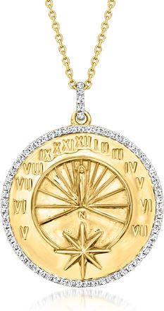 Ross-Simons Diamond Sundial Pendant Necklace in 18kt Gold Over Sterling