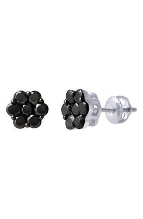 LuvMyJewelry Black Diamond Floral Stud Earrings in 10K White Gold at Nordstrom Rack
