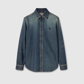 Gucci Washed Certified Cotton Denim Shirt, Size 44 IT, Blue, Ready-to-wear