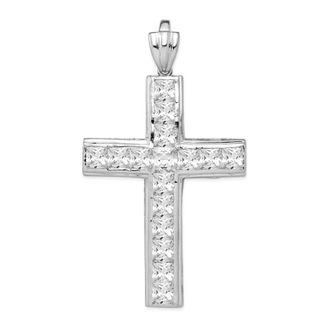 Diamond2Deal Sterling Silver Rhodium-plated Cubic Zirconia Cross Pendant