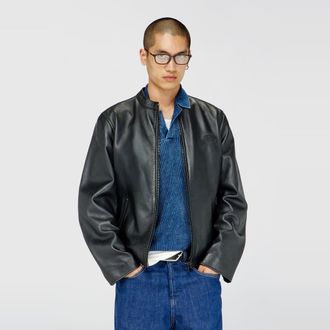 Diesel Biker jacket in waxed leather - Leather jackets - Man - Black