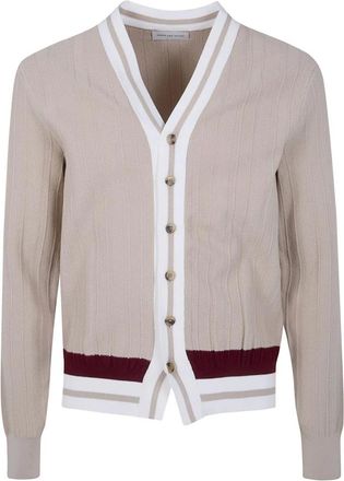 Dries Van Noten Truien & Vesten, Heren, Beige, M, Magpie Gestreepte V-hals Cardigan