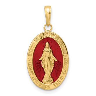 Diamond2Deal 14k Gold Red Enameled Miraculous Medal Pendant