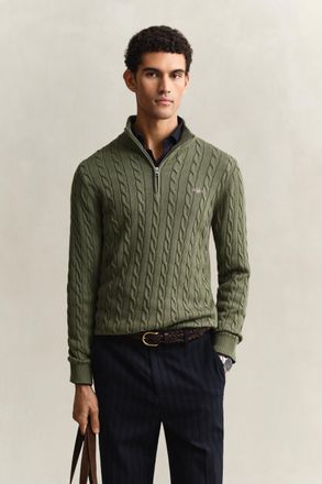 GANT Men Cotton Cable Knit Half-Zip Sweater (XXXL) DRY HERB GREEN