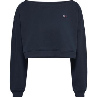 Tommy Jeans Essential Cropped Sweatshirt met Boot Neck - Dames - Sweatshirts - Blauw - XS - Katoen - Hoodies & sweatvesten