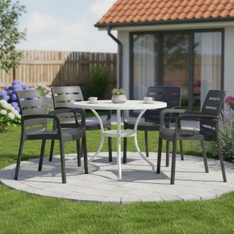 Dmora Silla De Exterior Excel, 4 Sillas, Apilables, Hechas En Italia, Con Brazos, Negro