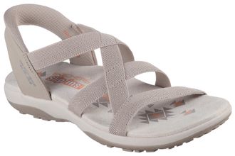 Skechers Sandale SKECHERS REGGAE SLIM-STRETCH FLEX, Damen, Gr. 36, grau (taupe), Lederimitat, Textil, Fischgratmuster, Schuhe Sandale, Flats, Trekking Sandale 