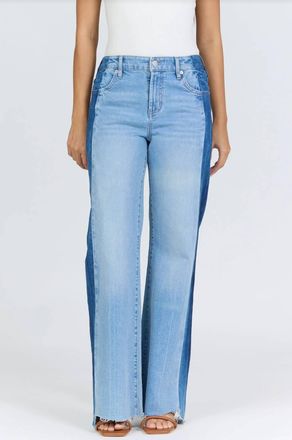 Dear John Denim Becker Fiona High Rise Wide Leg Jeans In Tuxedo Stripe