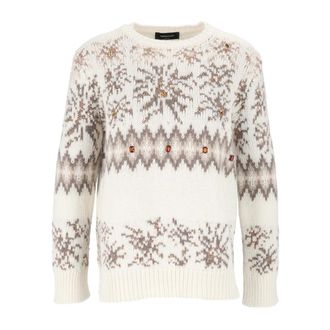 Fabiana Filippi Maglia Girocollo Boxi Platinum Mohair Jacquard - Dames - Ronde hals truien - Beige - XS - Wol - Truien & Vesten