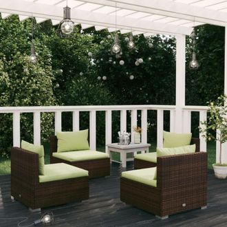 vidaXL Set Muebles De Jard&iacute;n 4 Piezas Y Cojines Rat&aacute;n Sint&eacute;tico Marr&oacute;n Vidaxl