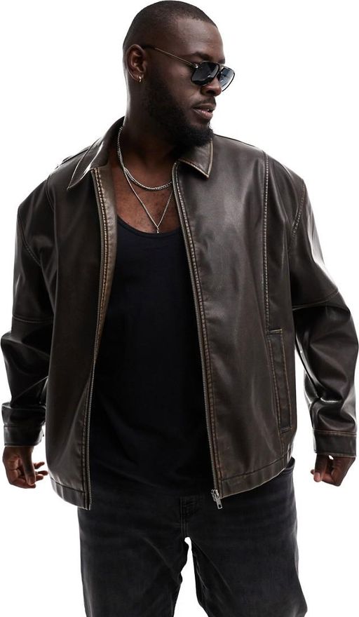 Pelle Sintetica Asos Chiodo Asos Giacca Bomber Marrone Scuro In