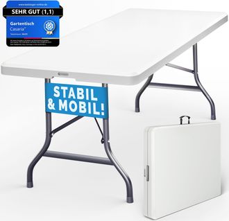 No Brand Casaria Mesa Plegable Pl&aacute;stico 220x70x72 Port&aacute;til Con Asa De Transporte Para Jard&iacute;n Buffet Camping 10 Personas Liviana 14kg Blanca Exteriores Interior