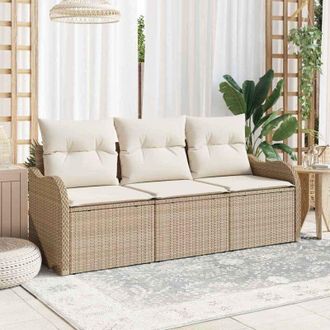 vidaXL Conjunto De Sof&aacute; De Jard&iacute;n Con Coj&iacute;n 3 Pcs Beige Polirat&aacute;n Vidaxl